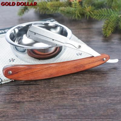 China OEM Wooden Handle Blade Straight Razor Body Barber Razor Stainless Steel Disposable Shavette For Men Shaving for sale