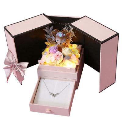 China With LED Light Valentine's Day Gift Box Artificial Soap Rose Flower Jewelry Box With Led Lights for sale