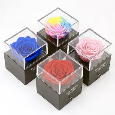 China Box With Roses Valentine's Day Acrylic Transparent Jewelry Display Box With Roses for sale