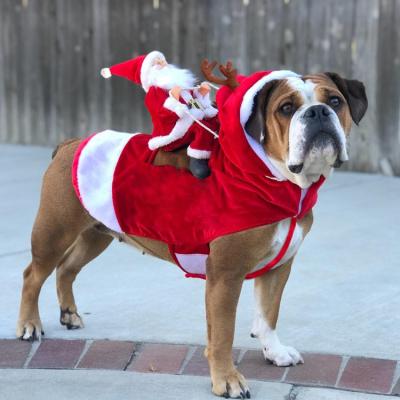 China Santa Claus Riding Christmas Pet Clothes Christmas Fashionable Costume Dog Deer Pet Riding Products for sale