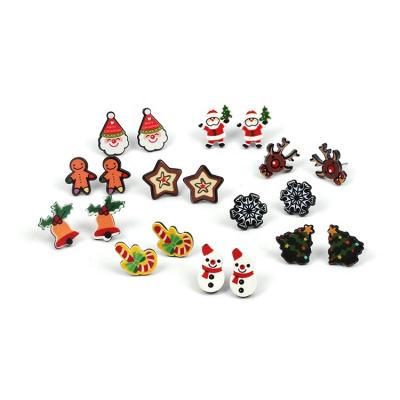 China Eco-friendly Hot Selling Cute Cartoon Santa Earrings Female Combo Set Christmas Earrings Snowflake for sale