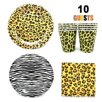 China Zoo Leopard Theme Disposable Hot Selling Party Supplies Disposable Tableware Paper Set for sale