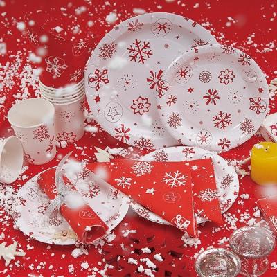 China Eco-friendly Recycle Christmas Theme Paper Plate Party Cake Plate Customized Disposable Environmentally Friendly Thickened Tableware for sale