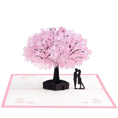 China Romantic Cherry Blossom Couple 3D Rose Stereo Romantic Valentine's Day High Quality Greeting Card for sale