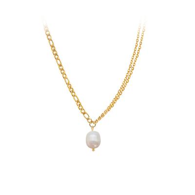 China CLASSIC hot sale fashion jewelry stainless steel double chain single pearl freshwater necklace for women for sale