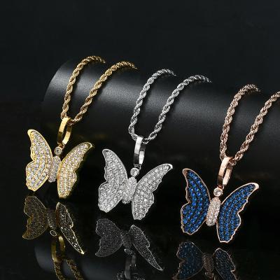 China Excellent Quality Environment Friendly Zircon Crystal Butterfly Copper Chain Necklace Real Butterfly 18k Gold Charm Pendant Necklace for sale