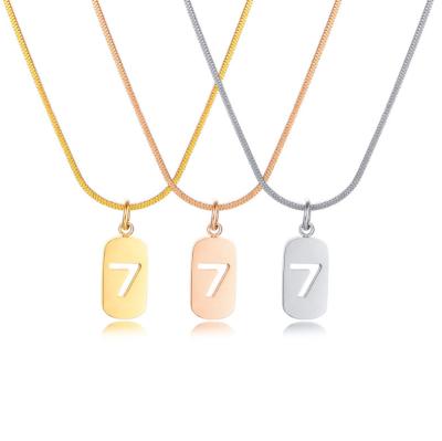 China Fashionable Stainless Steel Necklace Necklace Wholesale Lucky Number 7 Single Pendant Sweater Chain For Women for sale