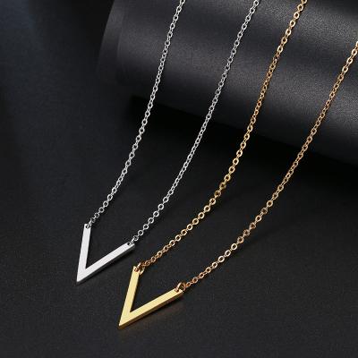 China Simple Stainless Steel TRENDY V Necklace Fashion Pendant Necklace Jewelry For Women Lover for sale