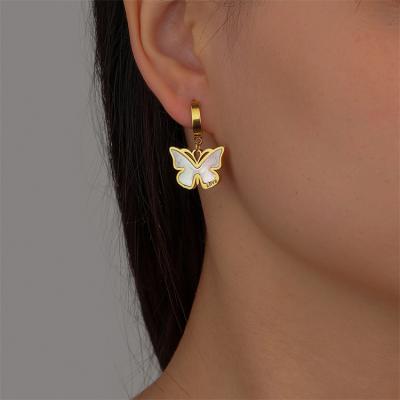 China Trendy Women Stainless Steel Shell Butterfly Gold Earrings For Fashion Personality for sale