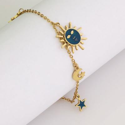 China Supplier Lead Free Nickel Free Professional Gold Plated Christmas Bangle Star Bracelet With Sun And Starred for sale