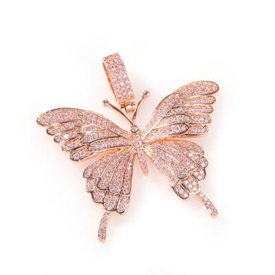 China TRENDY Butterfly Necklace Women Iced Out Zircon Pink Big Butterfly Stainless Steel Pendant Necklace for sale