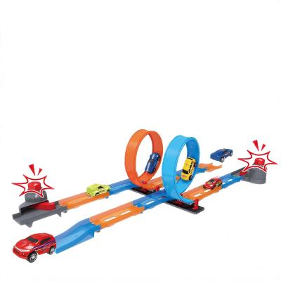 China Slot Toy Plastic ABS Pull Out Race Car Set Building Block Ejection Track For Kids for sale