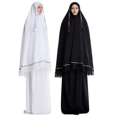 China Lady Thobe Muslim Prayer Tee Dress Women's Daily Prayer Clothing Women's Decals Suit Abaya Ramadan Kaftan Islamic Hijab Two Piece Dress Dubai Turkey Prayer Top Set for sale