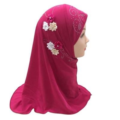 China Long Canvas Baby Dress Style Kids 2 To 7 Years Old Turkish Arabic Diamond Flower Canvas Warm Hat 6 Hijab Canvas Scarf Headscarf for sale