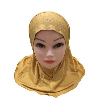 China Little Girl Ice Silk Long Dress Kids Ice Silk Scarf with Wholesale Turkish Hijab Hat Arab Hijab Lace Diamond Scarf Head Scarf for sale