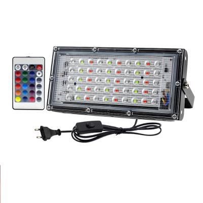 China Portable Warehouse Spotlight RGB Aluminum Remote Control Dimming Garden Walkway 50W Landscape Led Flood Light for sale