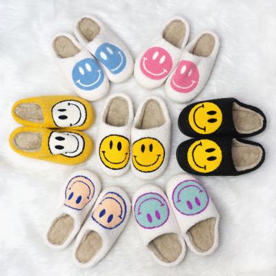 China Wholesale Lightweight Cute Home Model Smiley Slipper Plush Toy Smiling Face Face Indoor Furry Slippers Bedroom for sale