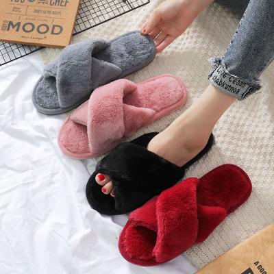 China 2021 New Winter Light Weight Bedroom Fashion Fur Slippers Winter Slippers Ladies Indoor Home Bedroom Fluffy Slippers For Women for sale