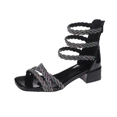 China Cheap Summer Block Heel Sandals Women Toe Low Heel Party Sandals Black Square Fashion Trend Low For Girl Ladies for sale