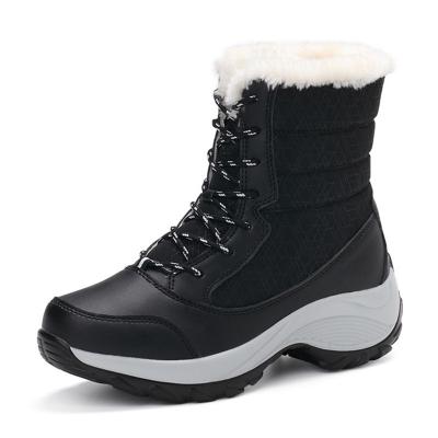 China Fashion Trend Plus Size Short Fuzzy Platform Heel Ladies Boots For Winter Women Snow Boots Leather Black White Ankle Fur Boot for sale