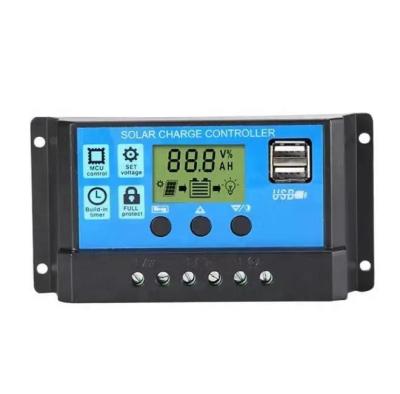 China Charger Controller New 10A 20a 30a PWM Solar controller with LCD display and 5V USB output for solar battery charging for sale