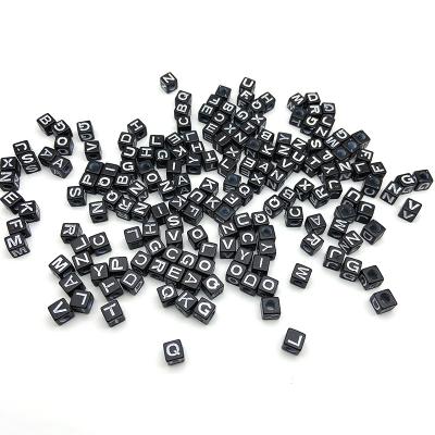 China Wholesale Lovely Square 6mm Black Plastic Letter Beads A-z White Cube Acrylic Alphabet Beads for sale