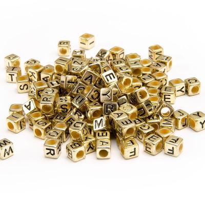 China Wholesale 6mm Vintage Lovely Cube Children's Educational Toys Metallic Plastic Gold Letter Acrylic Alphabet Beads for sale