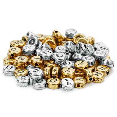 China Wholesale 4*7mm Lovely Vintage Children's Educational Toys Metallic Silver Gold Alphabet Letter Beads for sale