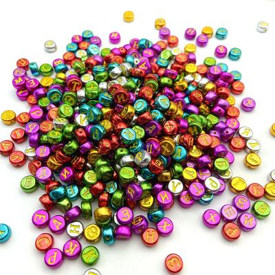 China Lovely Wholesale 4*7mm Colorful Golden Russian Alphabet Letter Plastic Acrylic Beads For Jewelry Making for sale