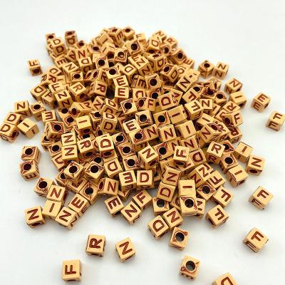 China Beautiful Wholesale 7mm Wooden Plastic Color Letter Cube Acrylic Alphabet Beads For Jewelry Making for sale