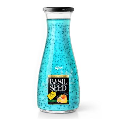 China Glass Bottle Mix Fruit Natural Sweet Flavor Basil Seed Juice Beverage Drink for sale