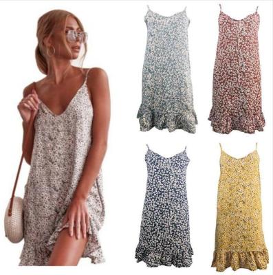 China 2020 anti-static European and American fashion women's camisole travel vacation floral print home sexy dress for sale