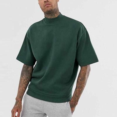 China Anti-Wrinkle Shirt Men Cotton T-shirt Army Green Turtle Neck Oversized Dropped Shoulder Tee Shirts Vintage Tees for sale