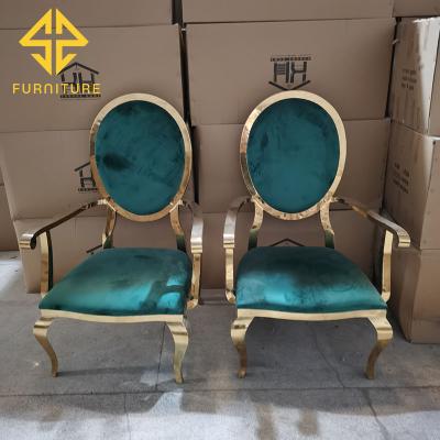 China Foshan Modern Factory Newly Designed Wedding Stainless Steel Banquet Chair With Armrests for sale