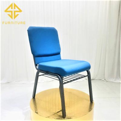 China Cheap Modern Hot Selling Blue Metal Cushion Chair For Churches Used for sale