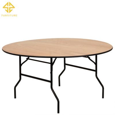 China SAWA Banquet Picnic Modern Metal Frame Table Top Modern Outdoor Wedding Foldable Wooden Dining Table for sale