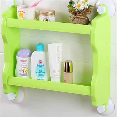 China New Custom Kitchen Stocked Plastic Storage Shelf 2 Tier Rack Wall Sucker/Bathroom Shower Shelf Wall Mounted Rack 2 Layers Sotrage Rack for sale