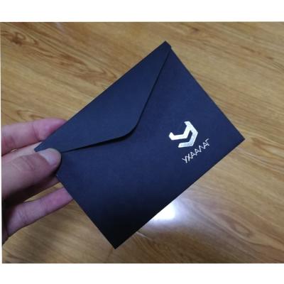 China Business Envelope XKT-430 Custom Design Black Cardboard Recycled Envelope Hotel Key Card Envelopes With Silver Foil Logo for sale