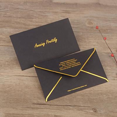 China Custom Business Envelope WLT6-E9 Matte Black Card Gold Foil Edges Wedding Invitation Card Package Scarf Packaging Collar Envelope for sale