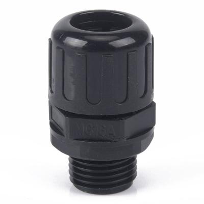 China Nylon Water Tight Conduit Connector Black M16 Nylon Plastic Conduit Connector For Flat Cable for sale