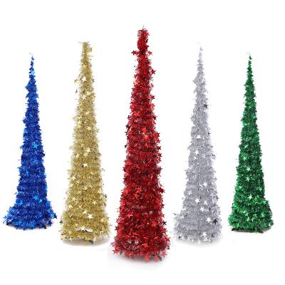 China Artificial Holiday Decoration Amazon Hot Sale 150CM Christmas Decoration Pop Up Tinsel Tree Christmas Tree for sale