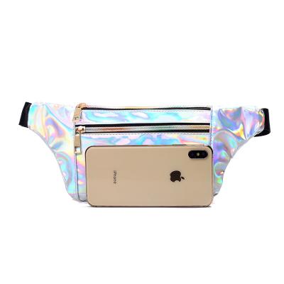 China Water Proof Fashion Holographic Shiny PU Waist Waterproof Running Bag Fanny Pack Cellphone Bag for sale