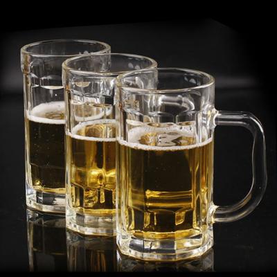 China Promo Solid Wholesale 12oz Transparent Glass Beer Mug With Handle Beer Mug for sale