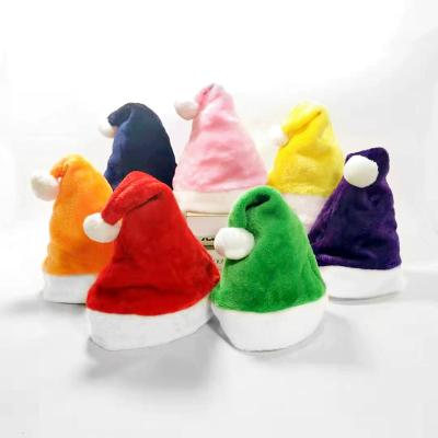 China Adult Short Promotion Christmas Gift 7 Colors Plush Santa Hat Christmas Hat Christmas Decoration for sale