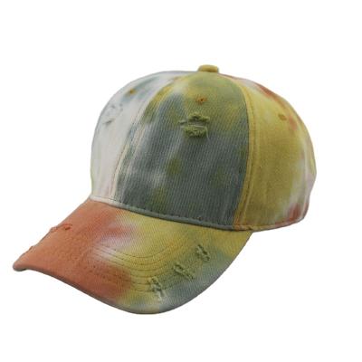 China breathable & Waterproof 6 Panel Hat Tie Dyed Sport Ripped Baseball Cap Dad Peaked Hat for sale