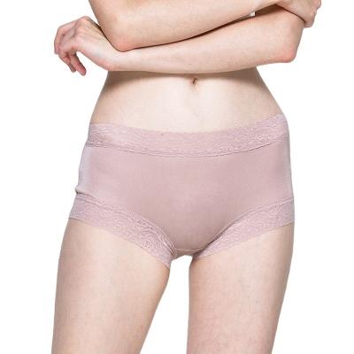 China Women's Plus Size Elastic Lace Trim Antibacterial Silk Boxer Briefs Silk Panties for sale