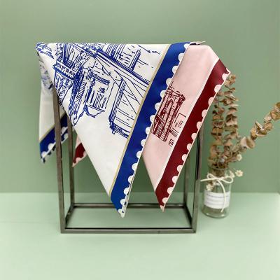 China 2021 retro small European American architectural silk head scarves new scarf digital printing, factory direct wholesale for sale