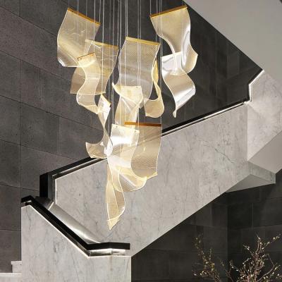 Cina Unique Design/High Quality Nordic Hotel Lobby Decoration Pendant Lights Customization Big High Ceiling Lamp Luxury Modern Acrylic Long Led Chandeliers in vendita