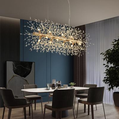 China Unique Design/High Quality Modern Luxury Crystal Hanging Pendant Light Linear Firework Lighting Gold Decorative Kitchen Island Dining Room Chandeliers for sale