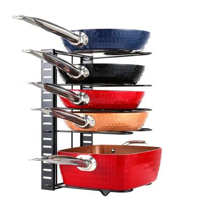 China Wholesale Viable Multifunctional Countertop Pan Organizer Rack For Cabinet Adjustable Metal Wire Pot Holder With Pans Organizer for sale